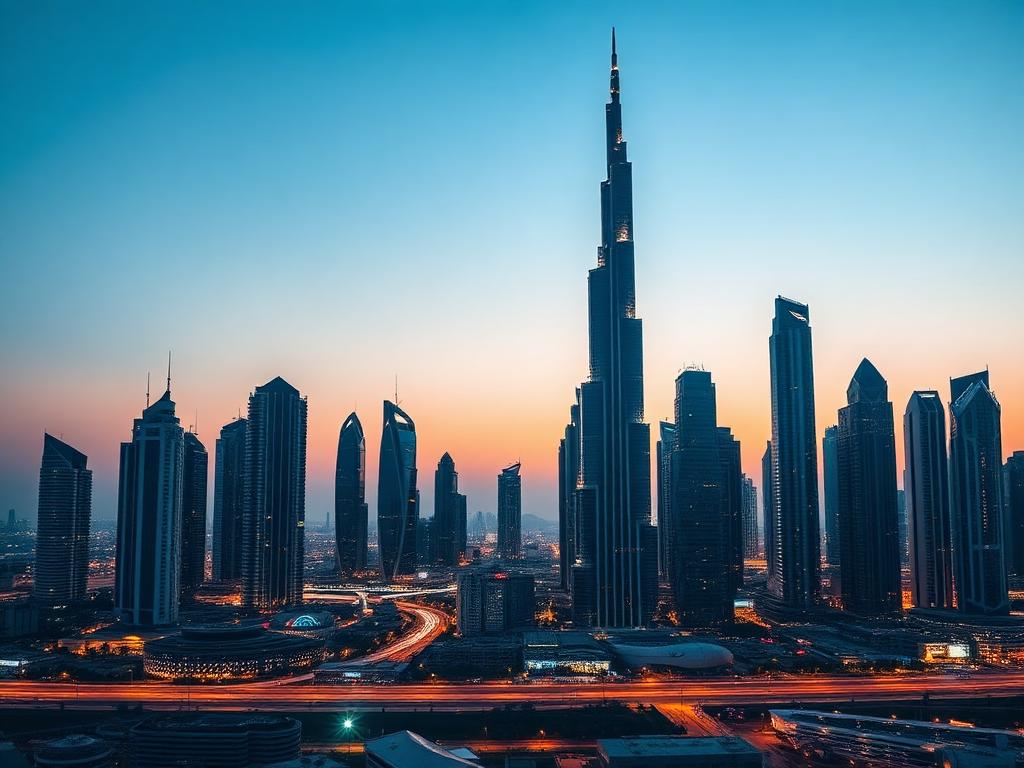 Dubai city skyline at dusk